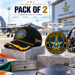 Indian Air Force Officer Veteran Cap & Sticker Combo
