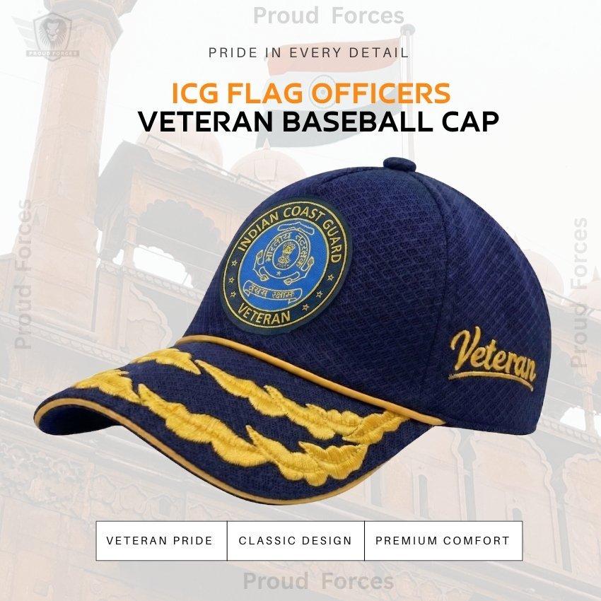 ICG Flag Officers’ Veteran Baseball Cap (Blue Color) - Premium Quality