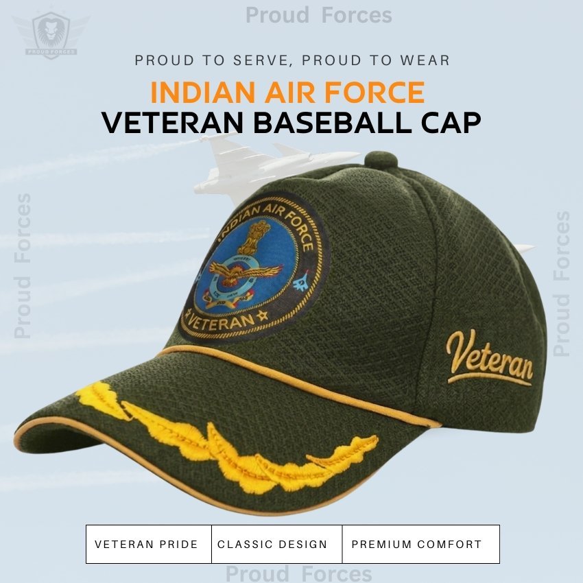 Indian Air Force Officers’ Veteran Baseball Cap (Olive Green Color) - Premium Quality