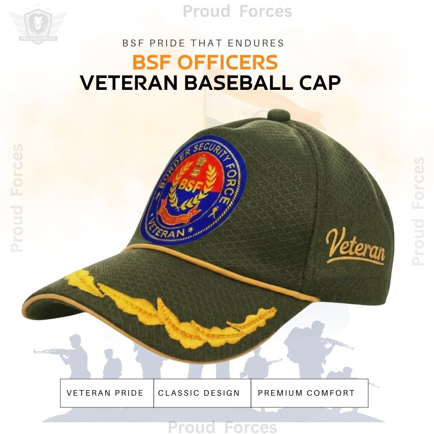 BSF Officers’ Veteran Baseball Cap (Olive Green Color) - Premium Quality