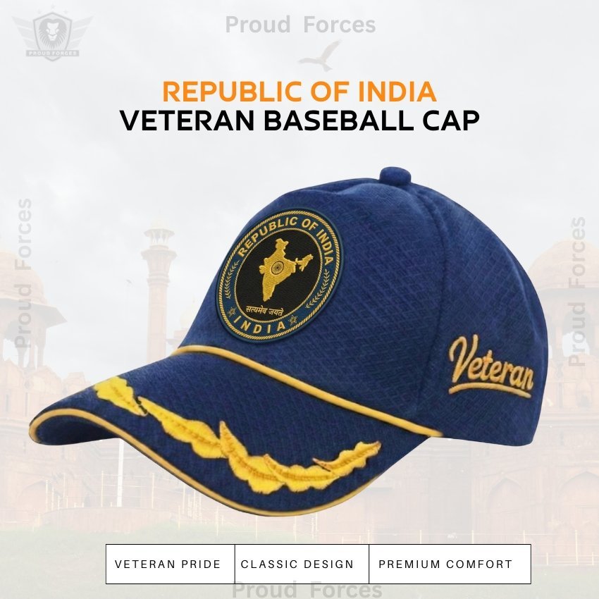 Republic of India Officer Veteran Baseball Cap (Blue Color) – Premium Quality