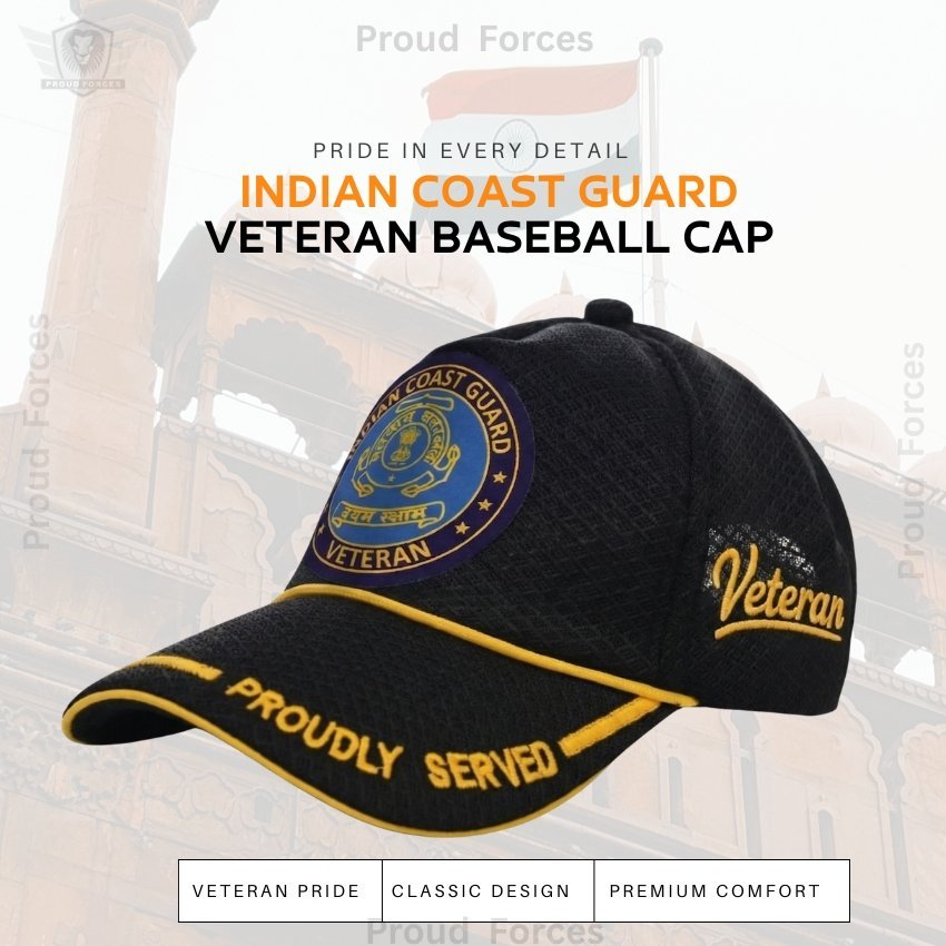 Indian coast guard Proudly Veteran Baseball Cap (Black Color) -Premium Quality