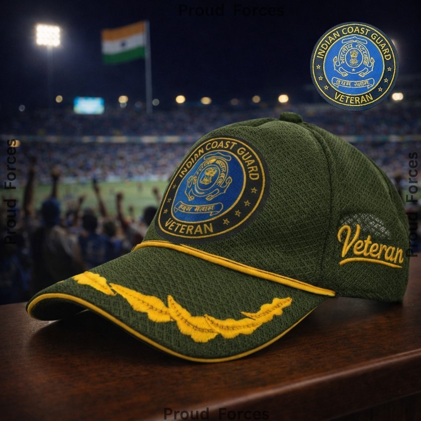 Indian Coast Guard (ICG) Officer Veteran Baseball Cap (Olive Green Color) - Premium Quality