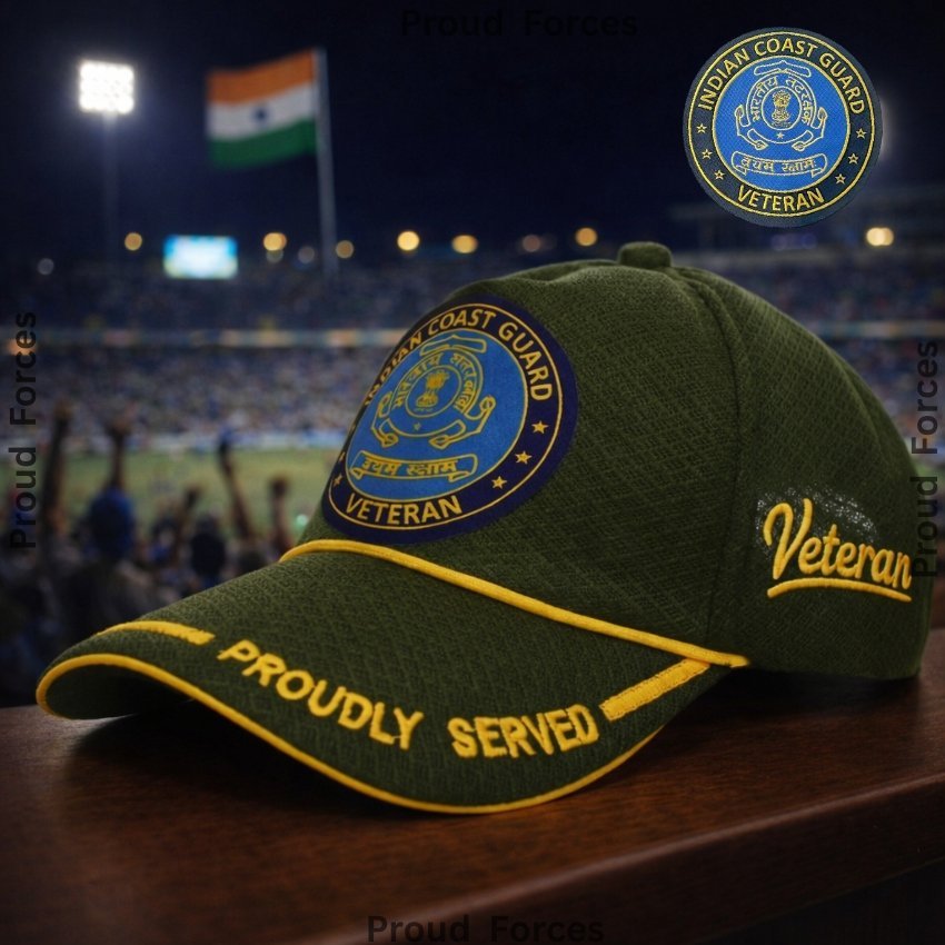 Indian Coast Guard (ICG) Proudly Veteran Baseball Cap (Olive Green Color) - Premium Quality