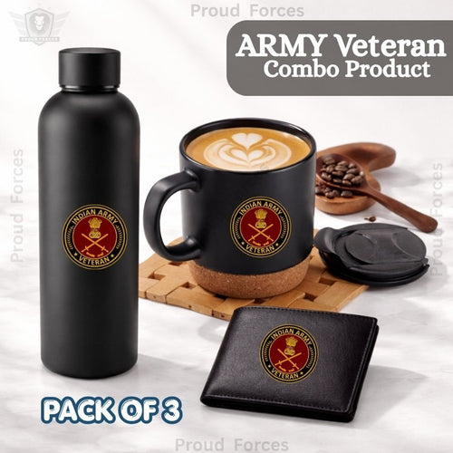 ARMY Veteran Premium Combo Pack of 3 – Bottle, Coffee Mug & Leather Wallet