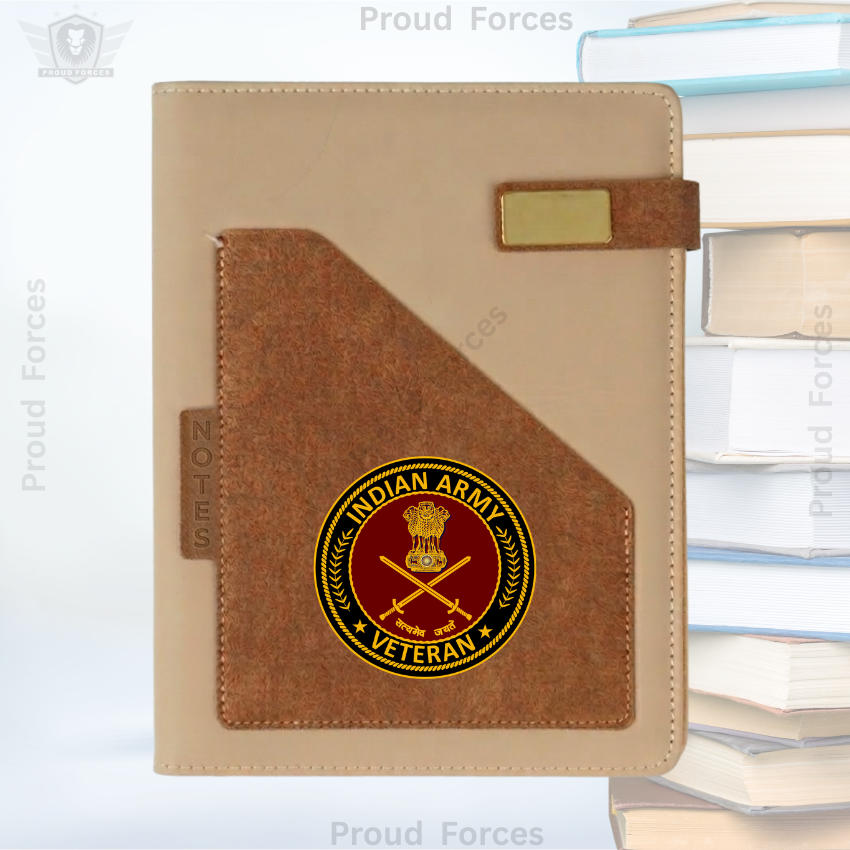 Indian Army Veteran Office Notebook with Phone & Pen Holder