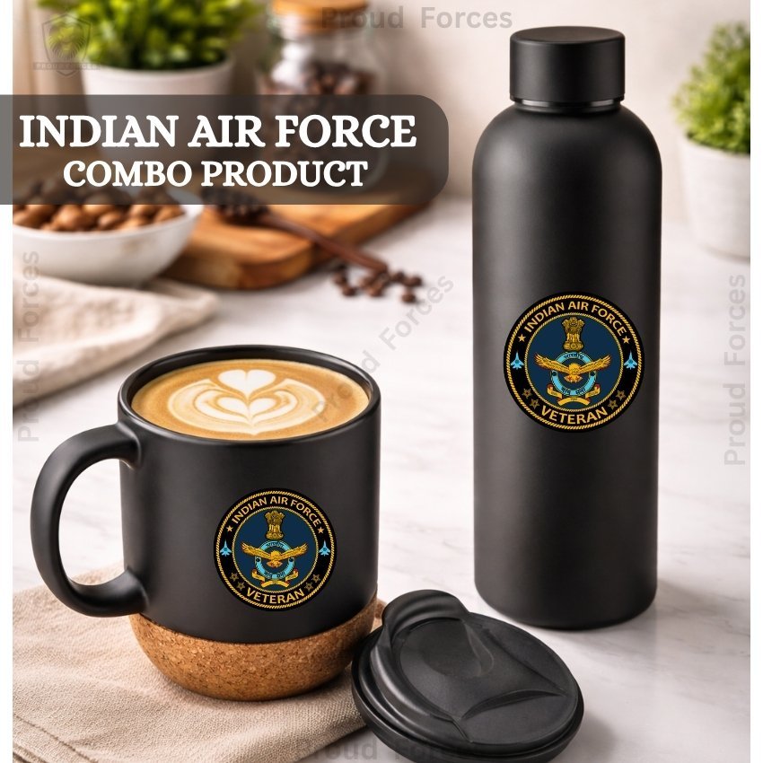 Indian Air Force Veteran Matte Finish Bottle & Coffee Mug Combo Set