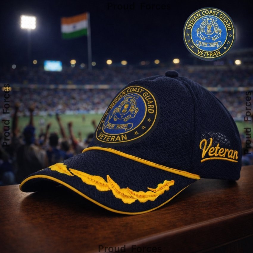 Indian Coast Guard (ICG) Officer Veteran Baseball Cap (Black Color) - Premium Quality