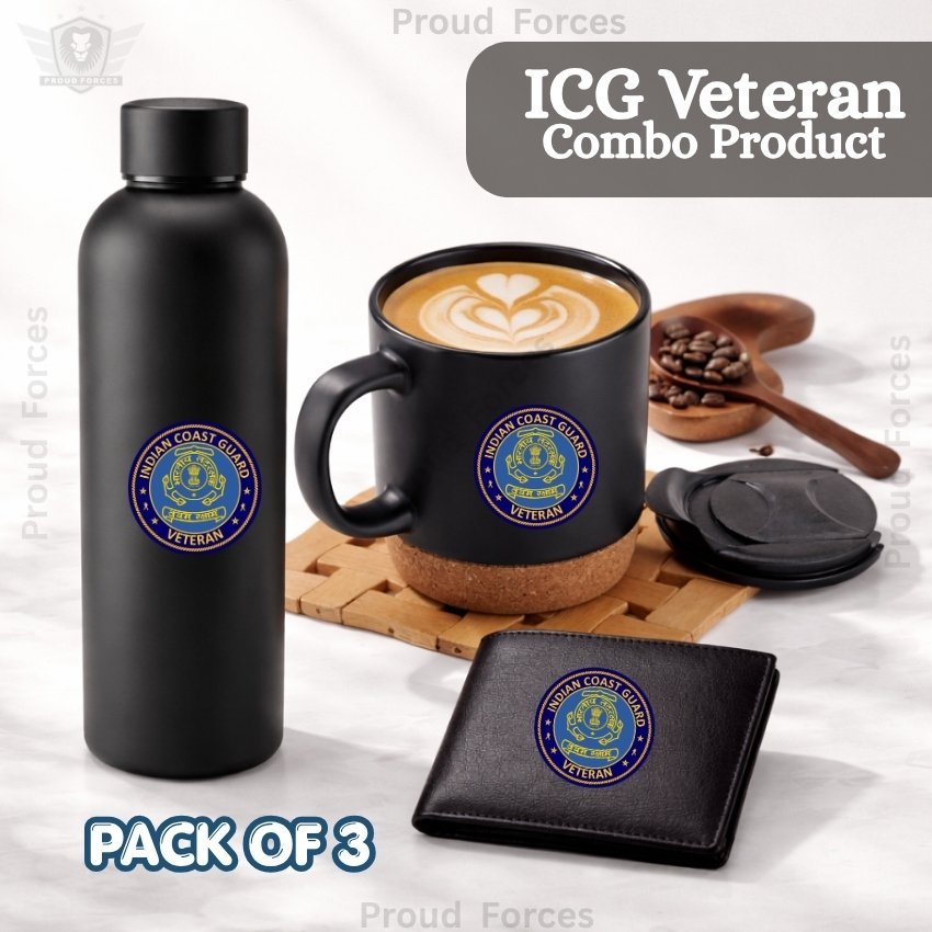 ICG Veteran Premium Combo Pack of 3 – Bottle, Coffee Mug & Leather Wallet