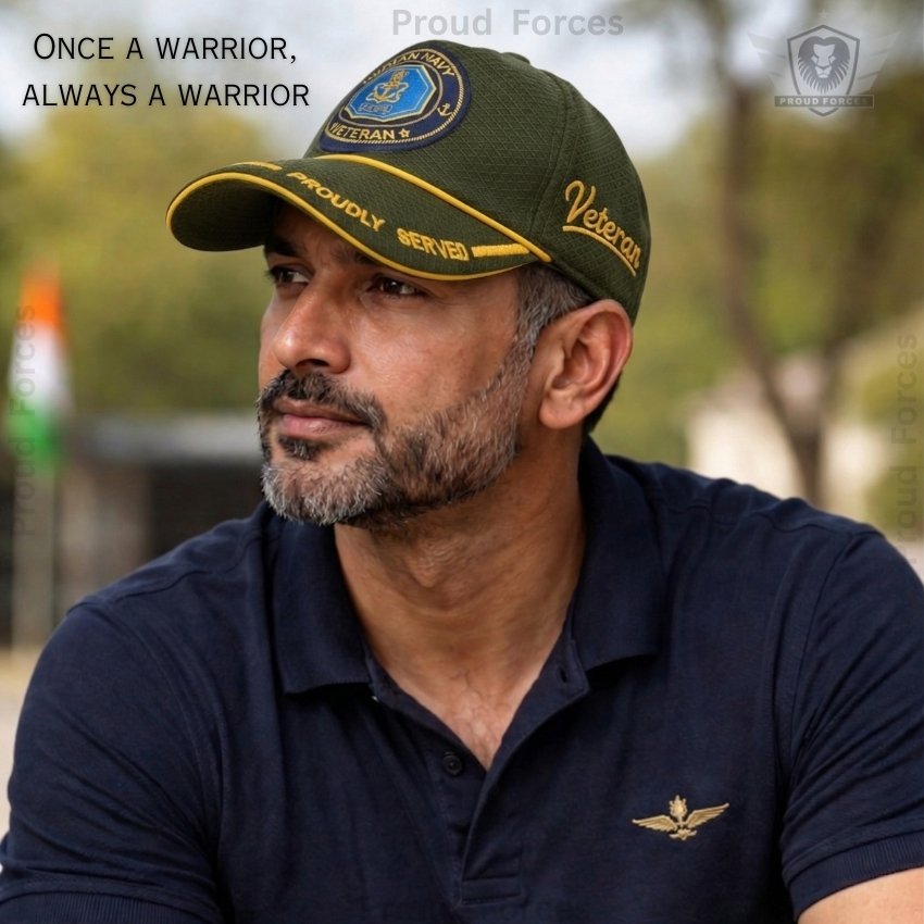 Navy Proudly Veteran Baseball Cap (Olive Green Color) - Premium Quality