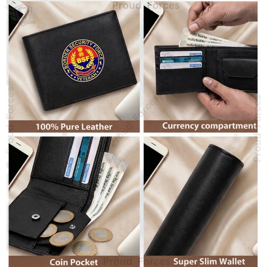 BSF Veteran Black Leather Wallet for Men (Premium Classic Edition)
