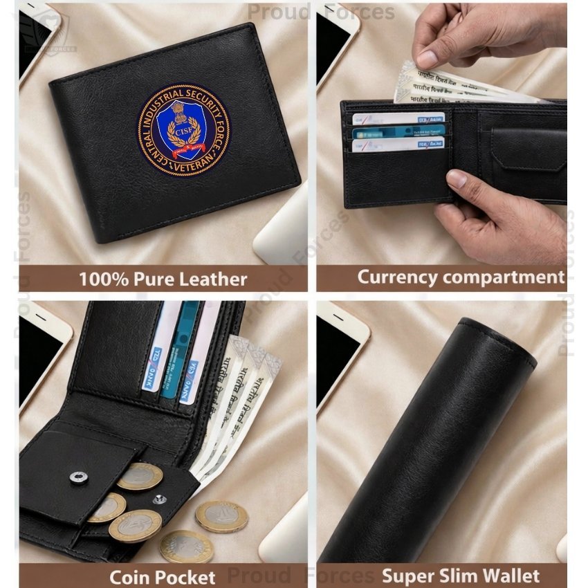 CISF Veteran Black Leather Wallet for Men (Premium Classic Edition)