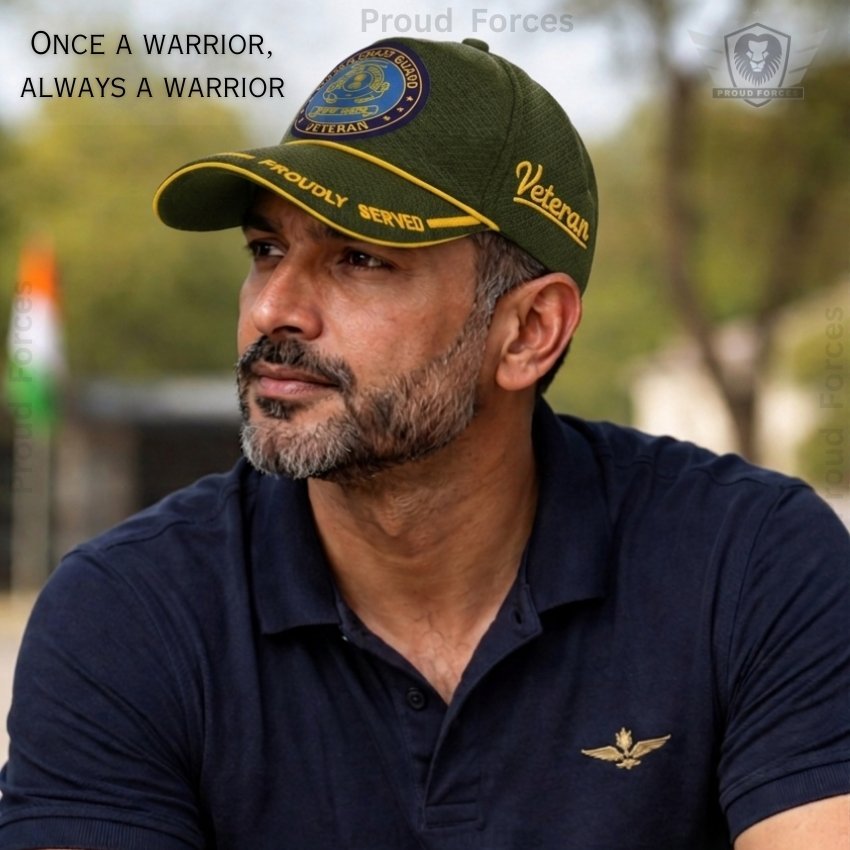 Indian Coast Guard (ICG) Proudly Veteran Baseball Cap (Olive Green Color) - Premium Quality