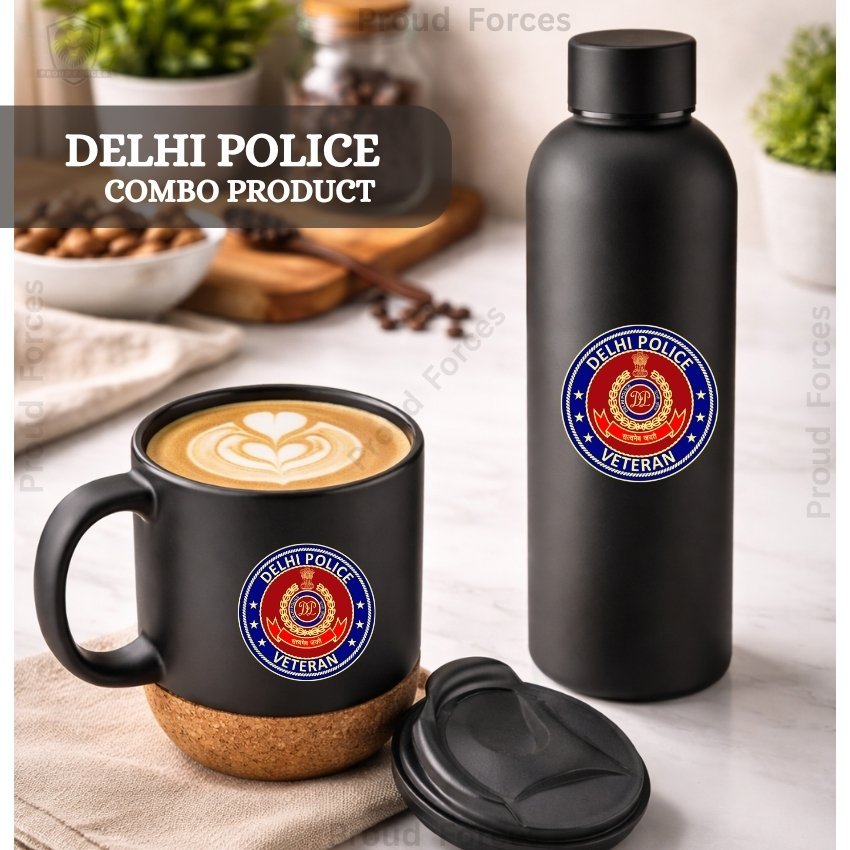 Delhi Police Veteran Matte Finish Bottle & Coffee Mug Combo Set