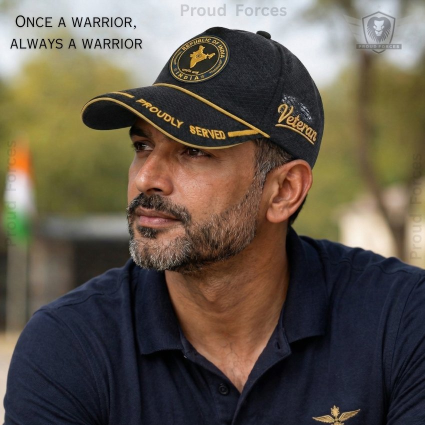 Republic of India Proudly Veteran Baseball Cap (Black Color) – Premium Quality
