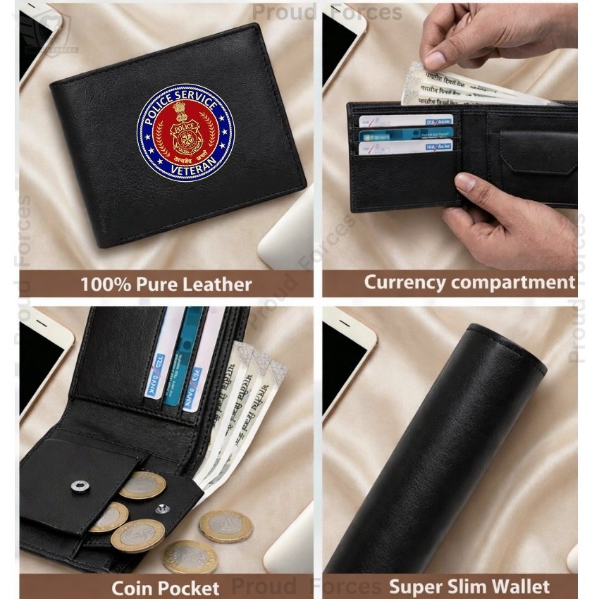 Police Service Veteran Black Leather Wallet for Men (Premium Classic Edition)