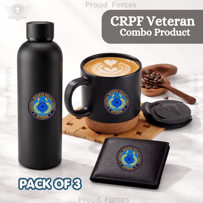 CRPF Veteran Premium Combo Pack of 3 – Bottle, Coffee Mug & Leather Wallet