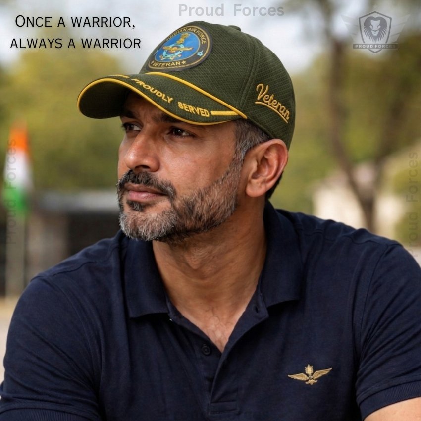 Indian Air Force Proudly Veteran Baseball Cap (Olive Green Color) - Premium Quality