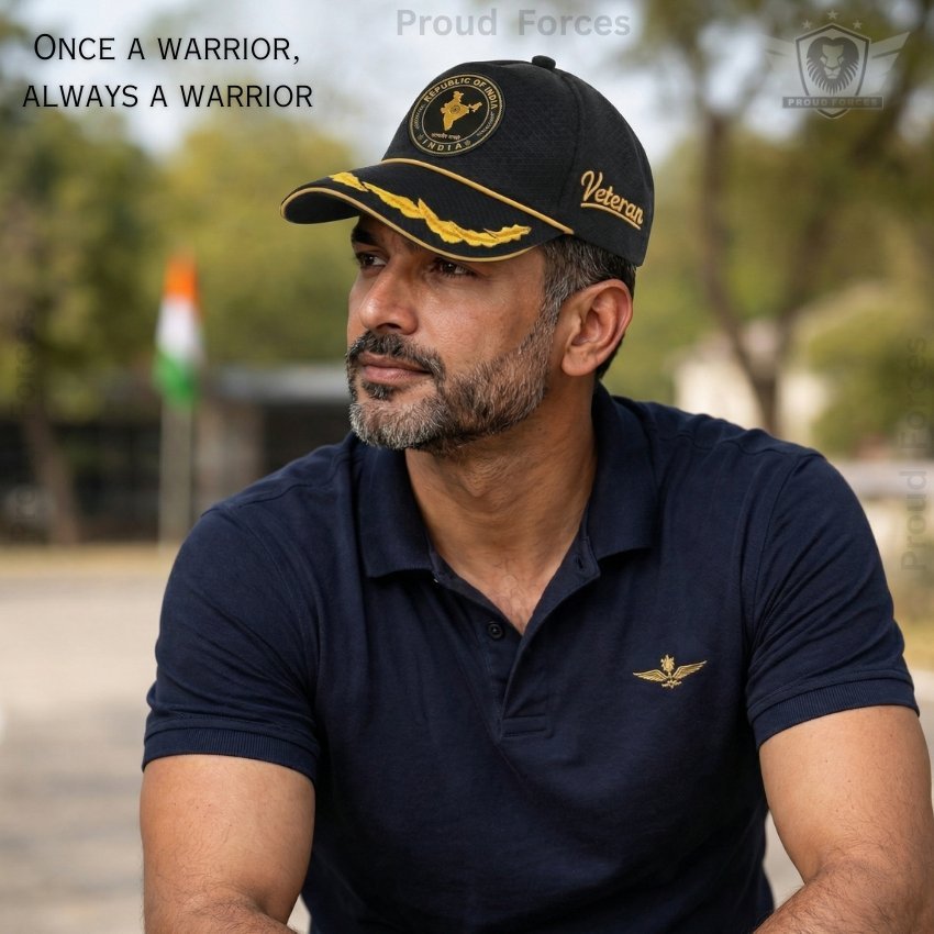 Republic of India Officer Veteran Baseball Cap (Black Color) – Premium Quality