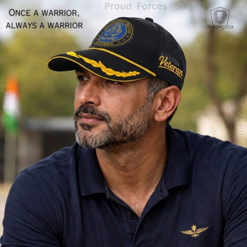 Indian Coast Guard (ICG) Officer Veteran Baseball Cap (Black Color) - Premium Quality