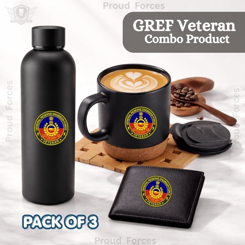 GREF Veteran Premium Combo Pack of 3 – Bottle, Coffee Mug & Leather Wallet