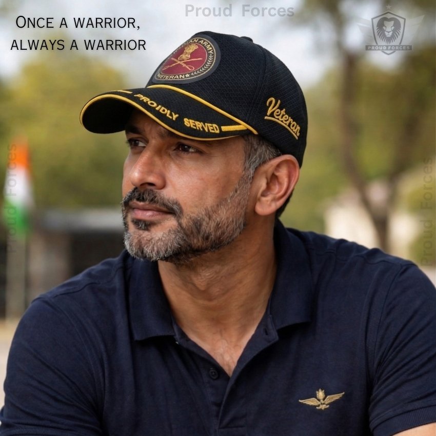 Indian Army Proudly Veteran Baseball Cap (Black Color) - Premium Quality