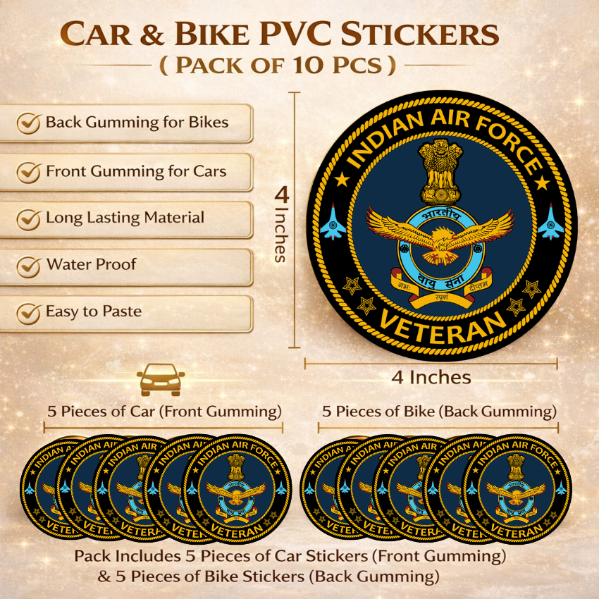 Indian Air Force Proudly Veteran Cap, Stickers, Patch & Pin Combo Pack