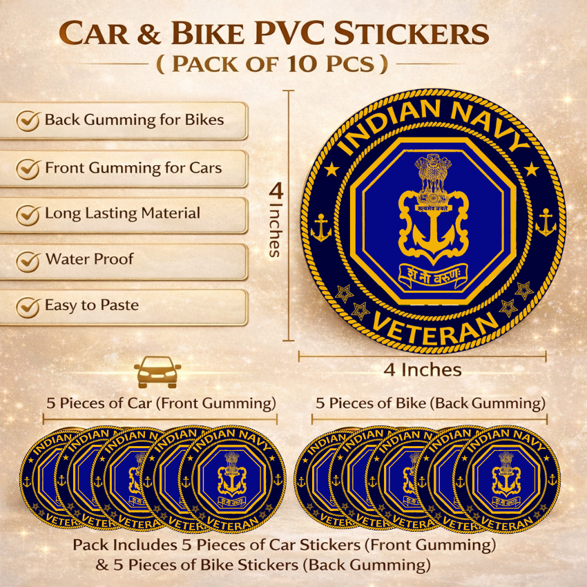 Indian Navy Veteran Pure Cotton Cap, Stickers, Patch & Pin Combo Pack