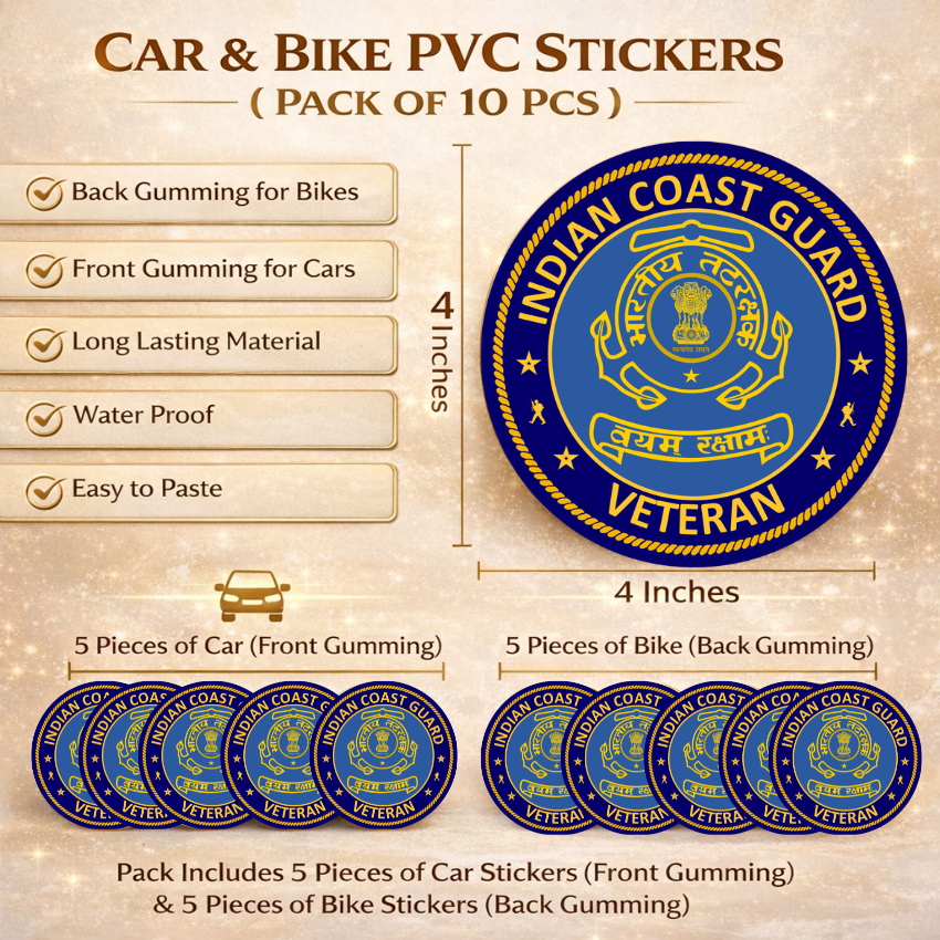 Premium Quality Indian Coast Guard (ICG) Veteran Car & Bike Stickers