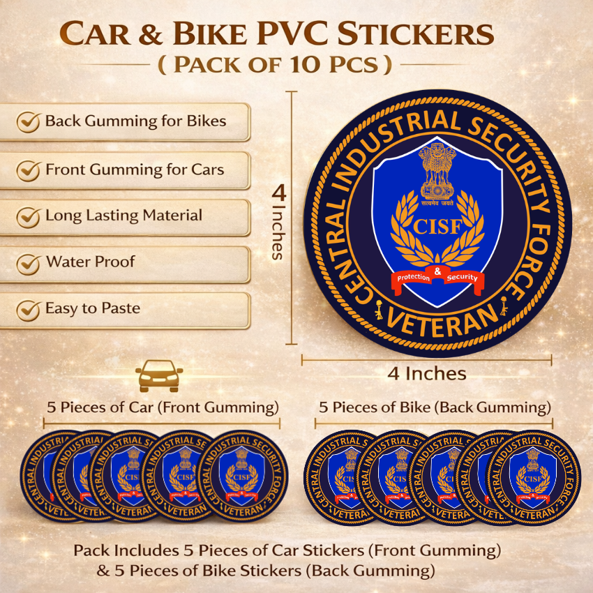 Premium Quality Central Industrial Security Force (CISF) Veteran Car & Bike Stickers