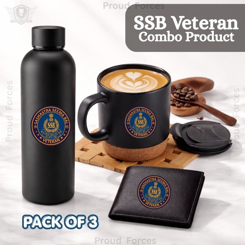 SSB Veteran Premium Combo Pack of 3 – Bottle, Coffee Mug & Leather Wallet