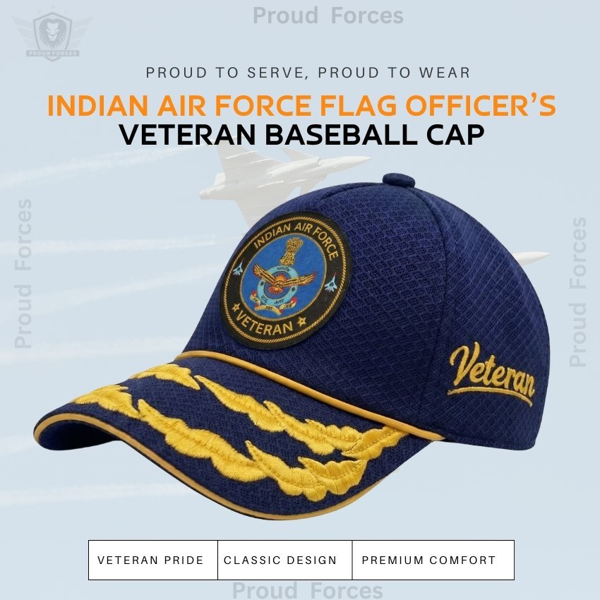 Indian Air Force Flag Officers’ Veteran Baseball Cap (Blue Color) - Premium Quality