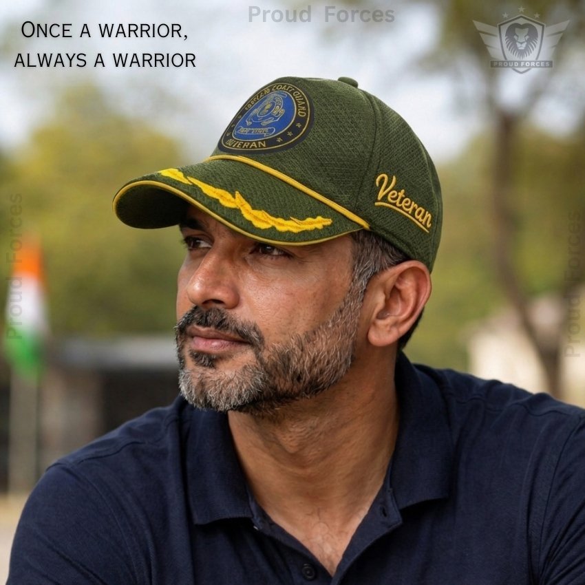 Indian Coast Guard (ICG) Officer Veteran Baseball Cap (Olive Green Color) - Premium Quality