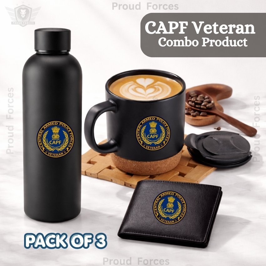 CAPF Veteran Premium Combo Pack of 3 – Bottle, Coffee Mug & Leather Wallet