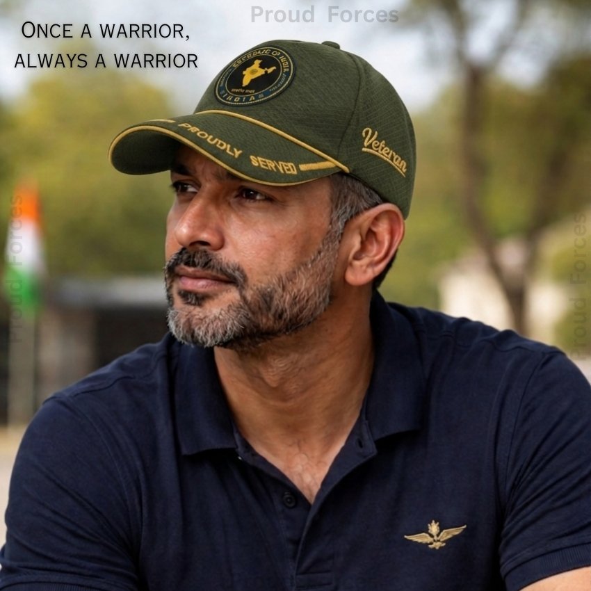 Republic of India Proudly Veteran Baseball Cap (Olive Green Color) – Premium Quality