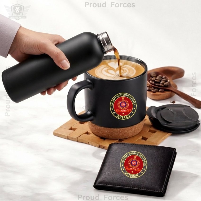 RPF Veteran Premium Combo Pack of 3 – Bottle, Coffee Mug & Leather Wallet