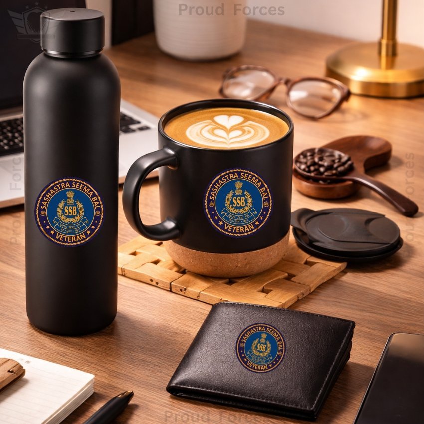 SSB Veteran Premium Combo Pack of 3 – Bottle, Coffee Mug & Leather Wallet