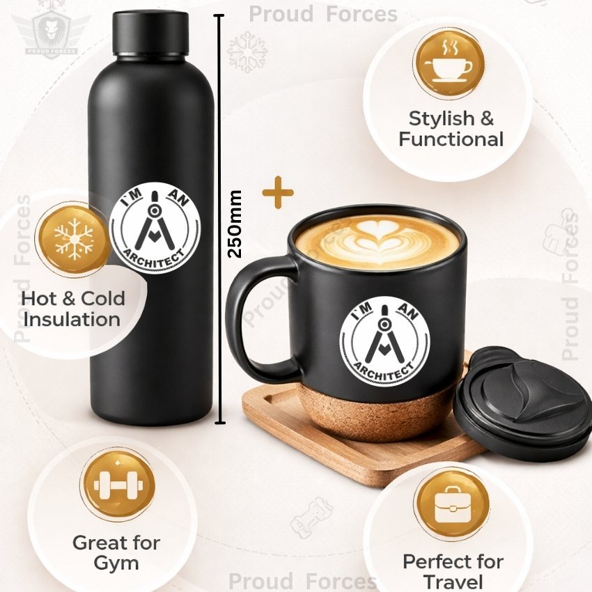 Architect Matte Finish Bottle & Coffee Mug Combo Set