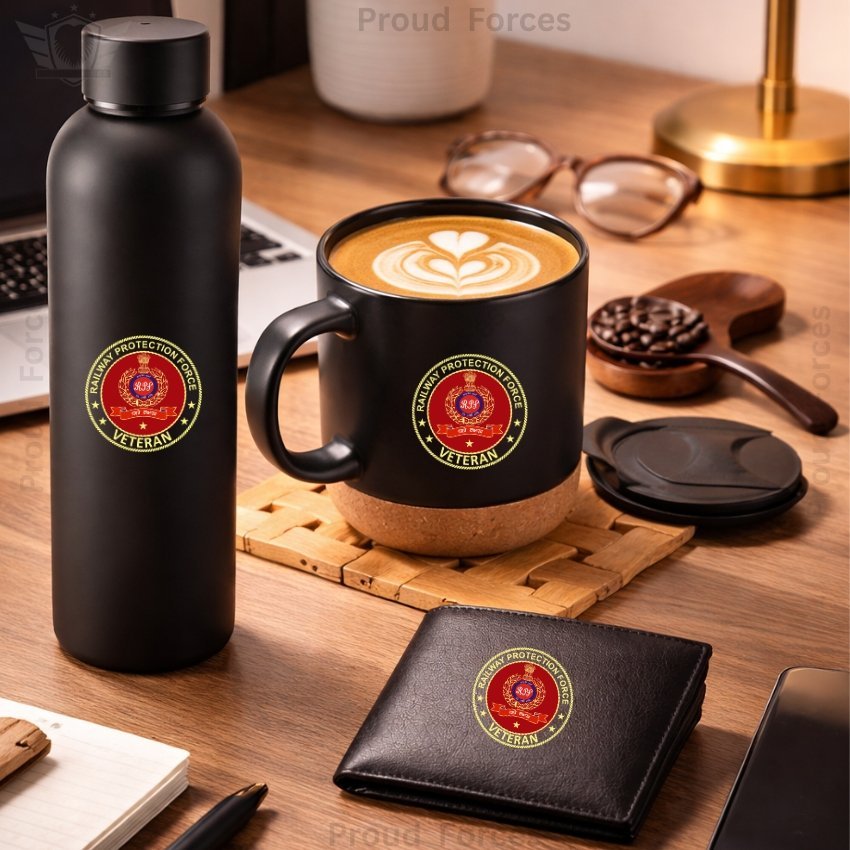 RPF Veteran Premium Combo Pack of 3 – Bottle, Coffee Mug & Leather Wallet
