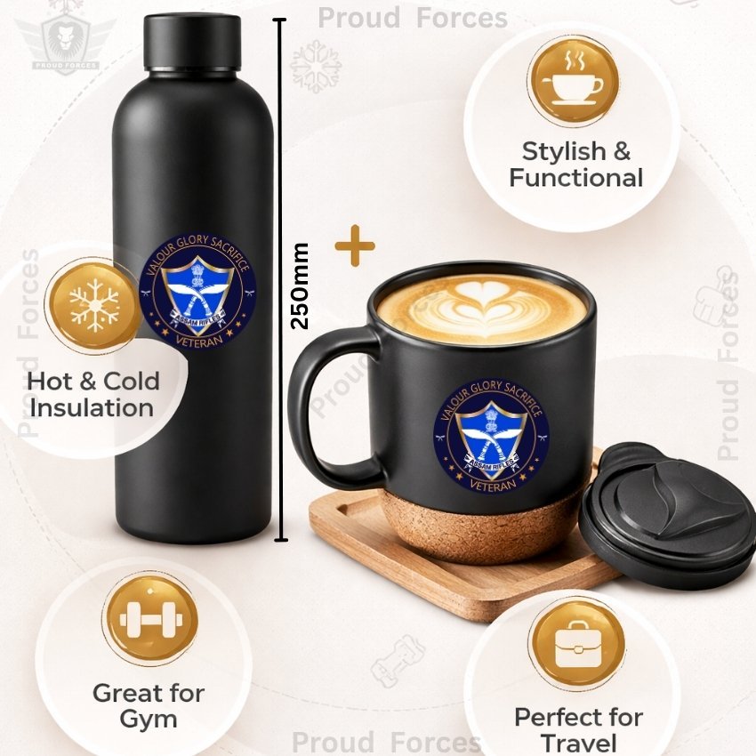 Assam Rifles Veteran Matte Finish Bottle & Coffee Mug Combo Set