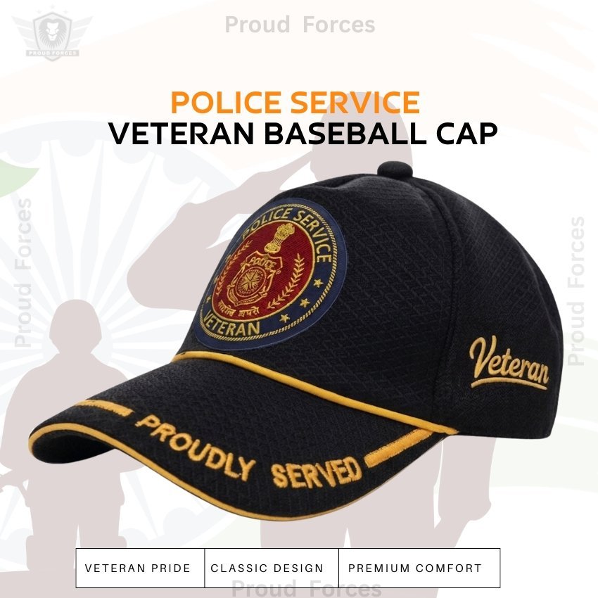 Police Service Proudly (Black Color) Baseball Cap for Veterans -Premium Quality