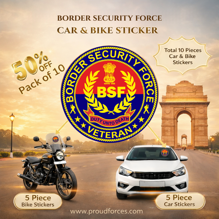 BSF Officer Veteran Cap & Car–Bike Sticker Combo