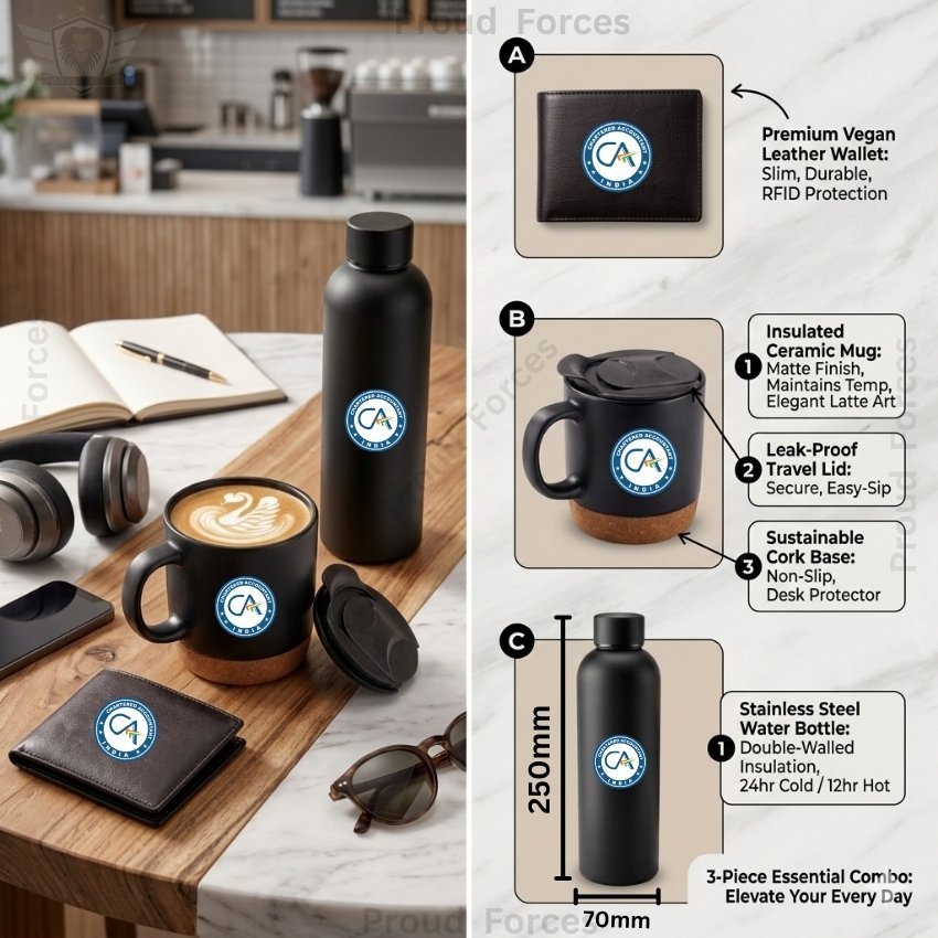 Chartered Accountant Premium Combo Pack of 3 – Bottle, Coffee Mug & Leather Wallet