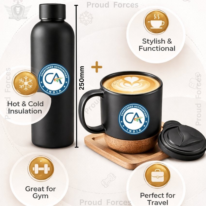 Chartered Accountant (CA) Matte Finish Bottle & Coffee Mug Combo Set