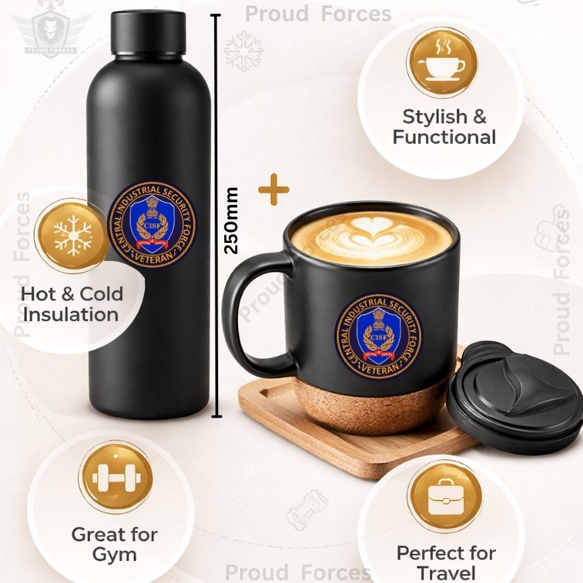 CISF Veteran Matte Finish Bottle & Coffee Mug Combo Set