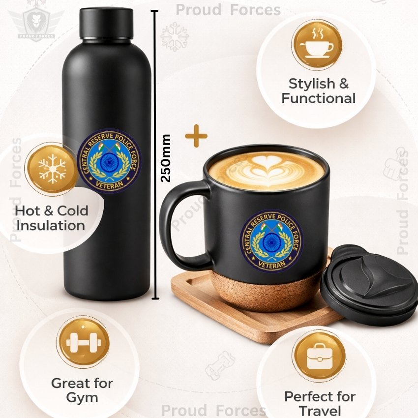 CRPF Veteran Matte Finish Bottle & Coffee Mug Combo Set
