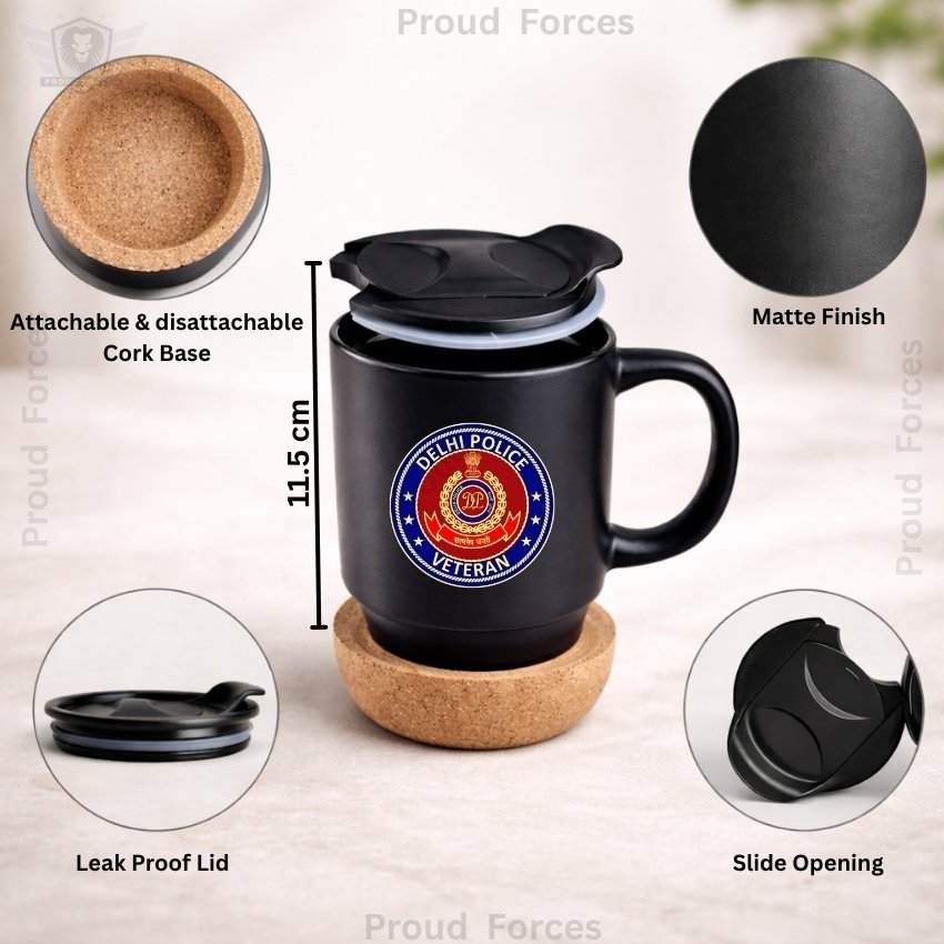 Delhi Police Veteran Matte Finish Coffee Mug with Cork Base