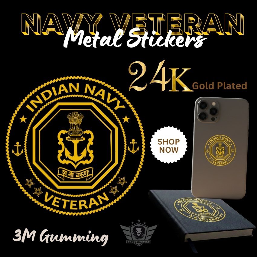 Navy Veteran 24K Gold Plated Metal Sticker (Premium Quality) – Pack of 4.