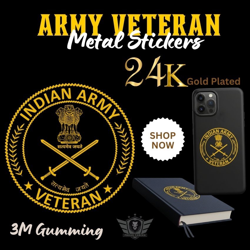 ARMY Veteran 24K Gold Plated Metal Sticker (Premium Quality) – Pack of 4