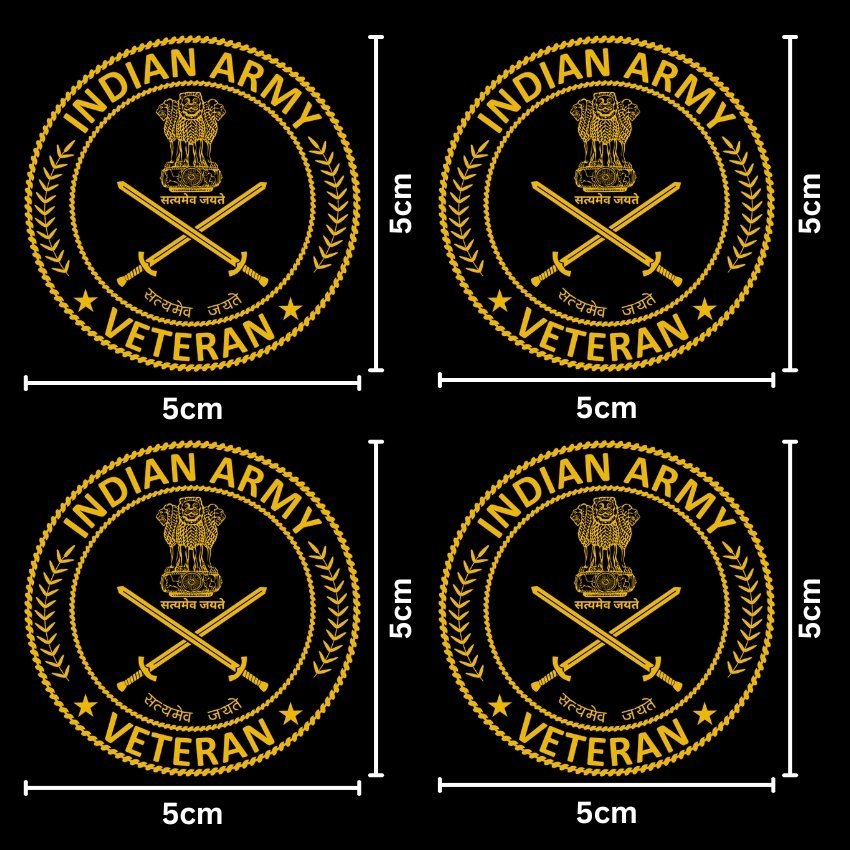 ARMY Veteran 24K Gold Plated Metal Sticker (Premium Quality) – Pack of 4